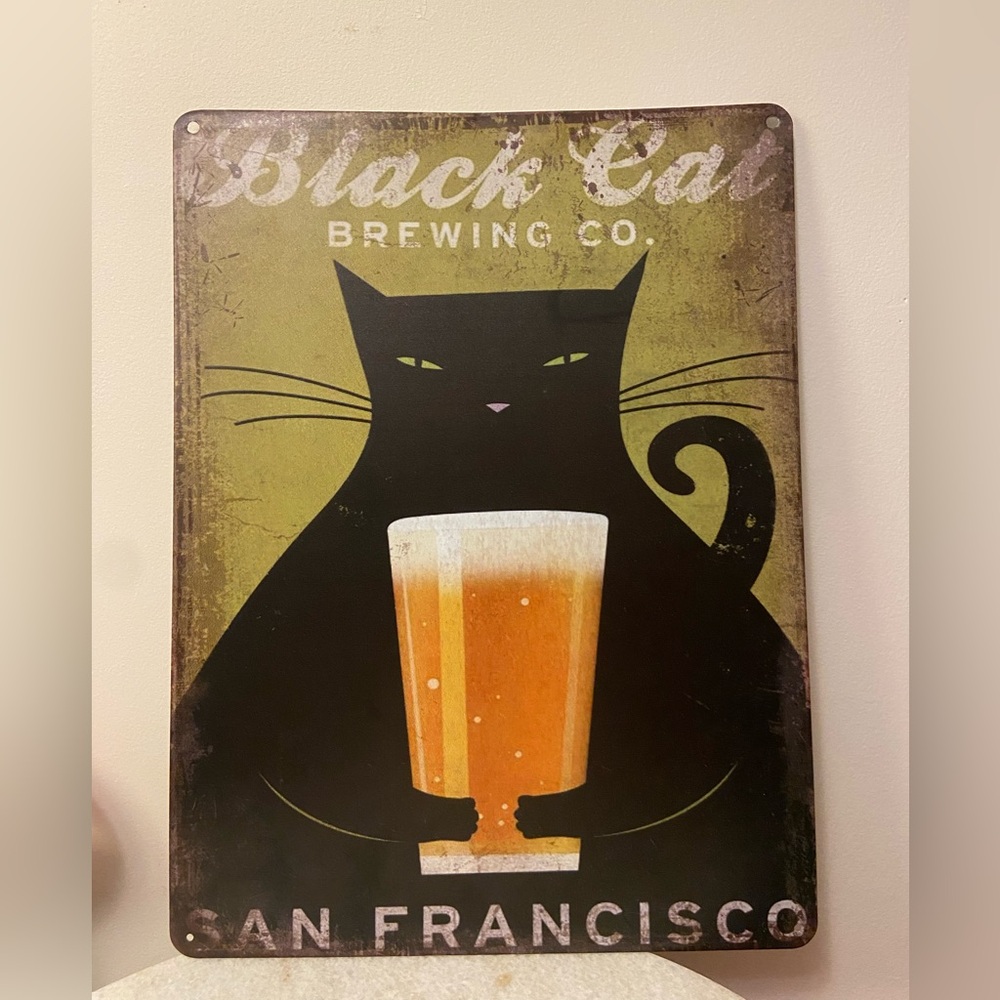 Black Cat Brewing Co. Sign - Black, Olive & Orange Retro Metal Wall Art